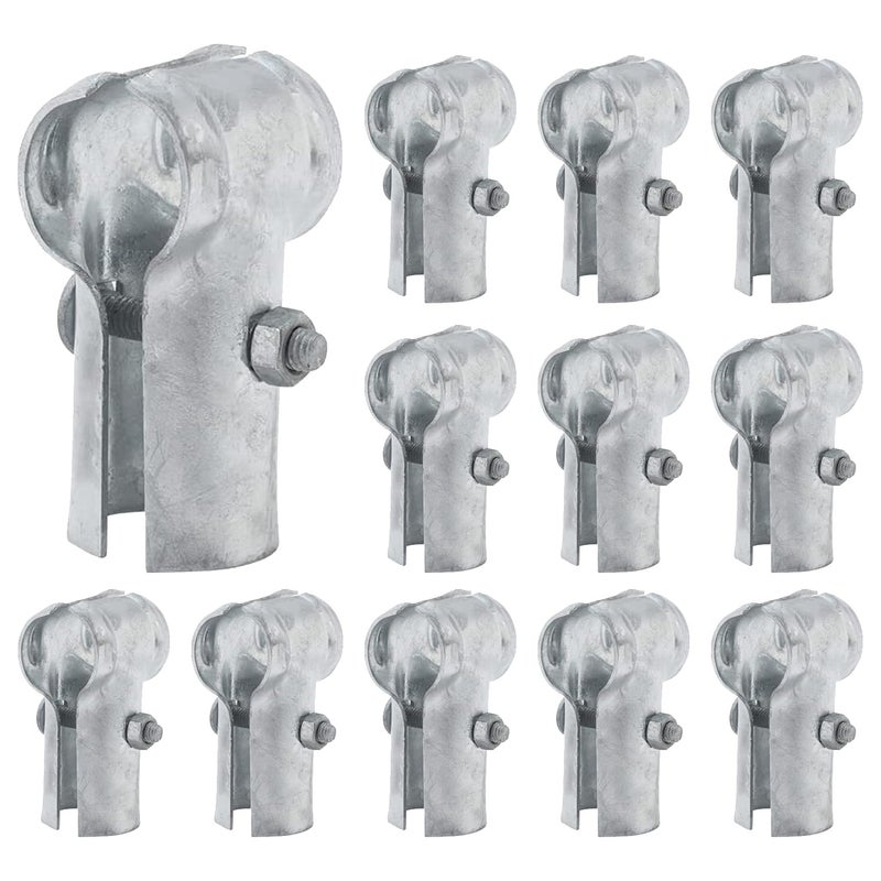 VIVIDA 1-3/8"" End Rail T Clamps 12 PCS, Chain Link Fence Fittings Panel T Clamps, Galvanized Pipe T Connectors for 1-3/8"" OD Pipe, Bolts & Nuts Included - Image 1